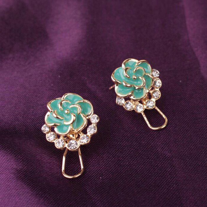 

Fashion Crystal Stud Peony Camellia Earrings, Green