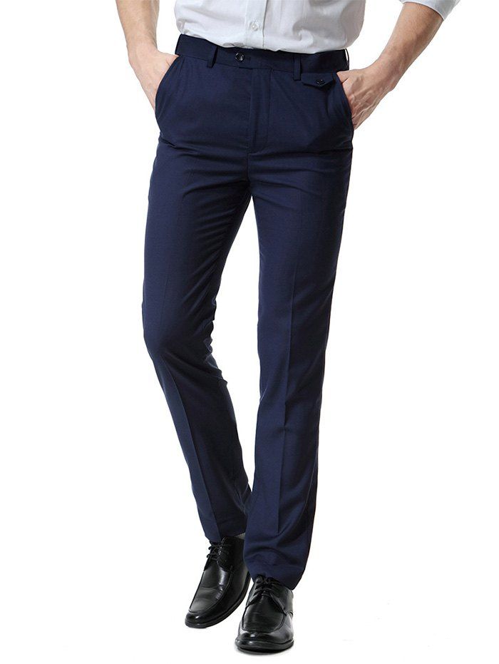 

Men Business Leisure Solid Straight-leg Suit Pants, Cadetblue