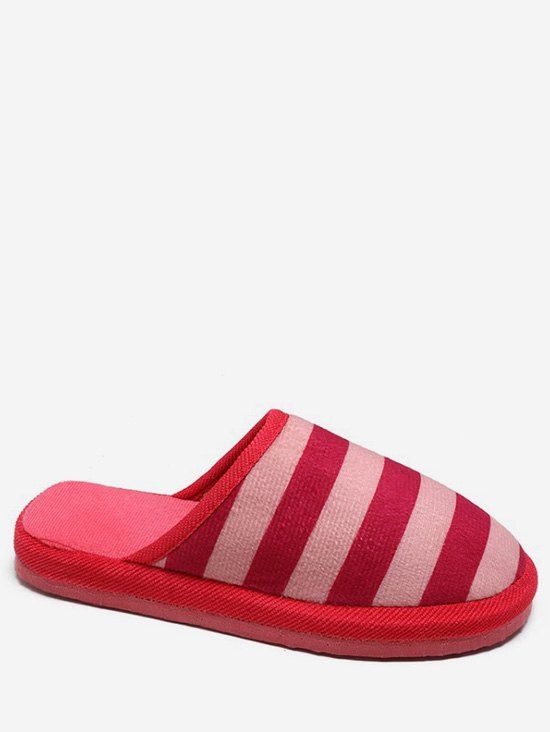 

Stripe Print Winter Indoor Slippers, Pink