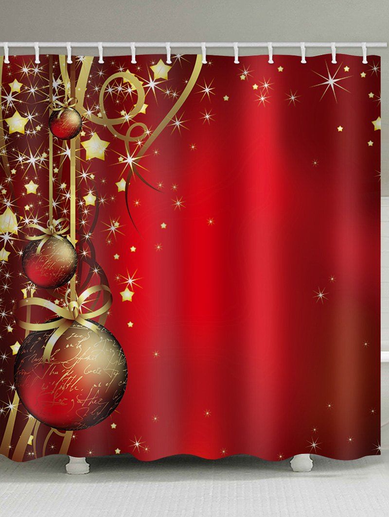 

Christmas Balls Stars Print Waterproof Bathroom Shower Curtain, Red