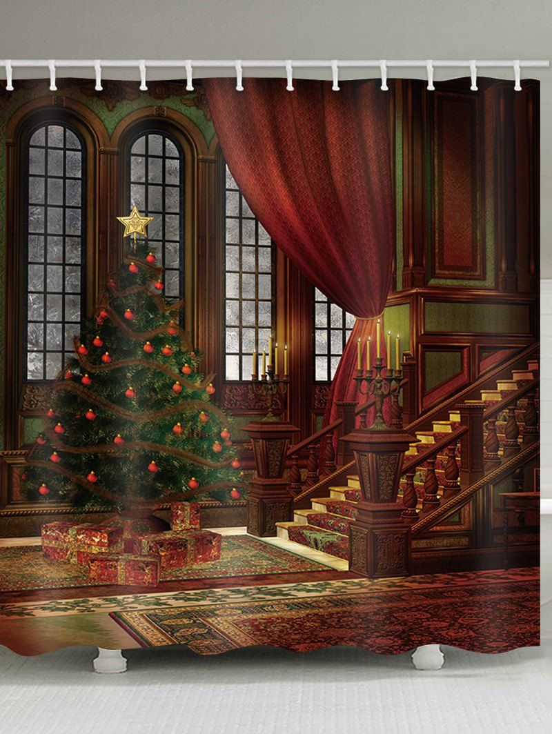 

Christmas Tree Palace Print Waterproof Bathroom Shower Curtain, Multi