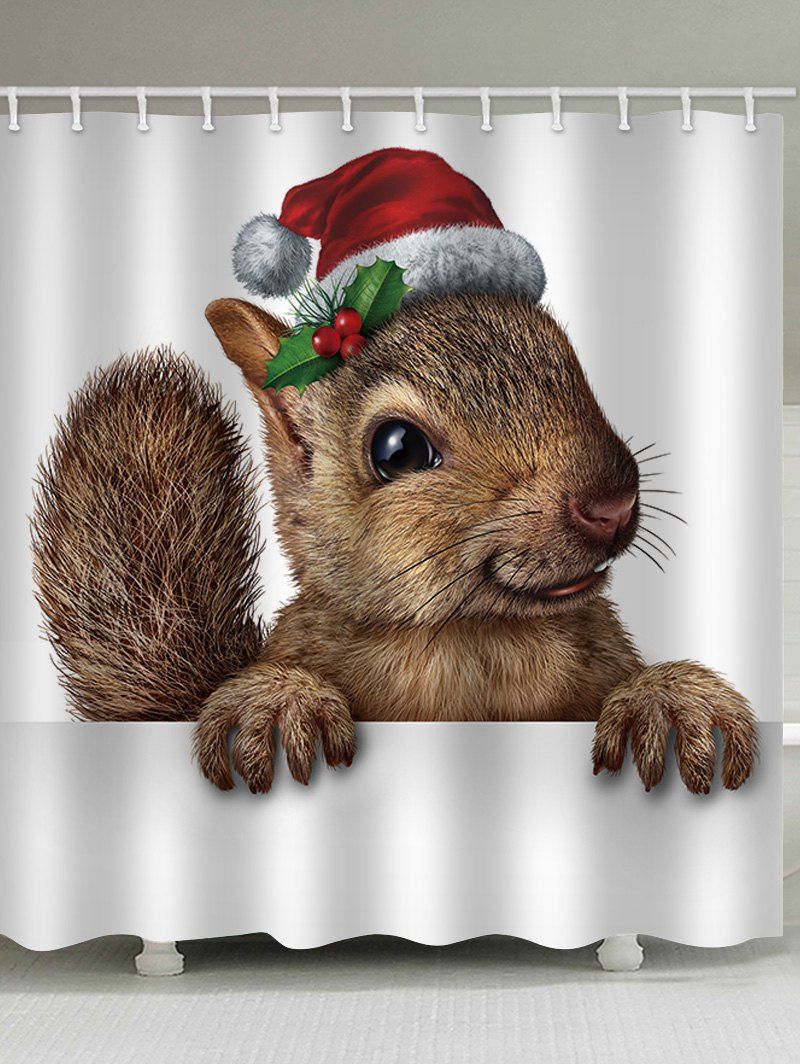 

Christmas Squirrel Print Waterproof Bathroom Shower Curtain, Multi
