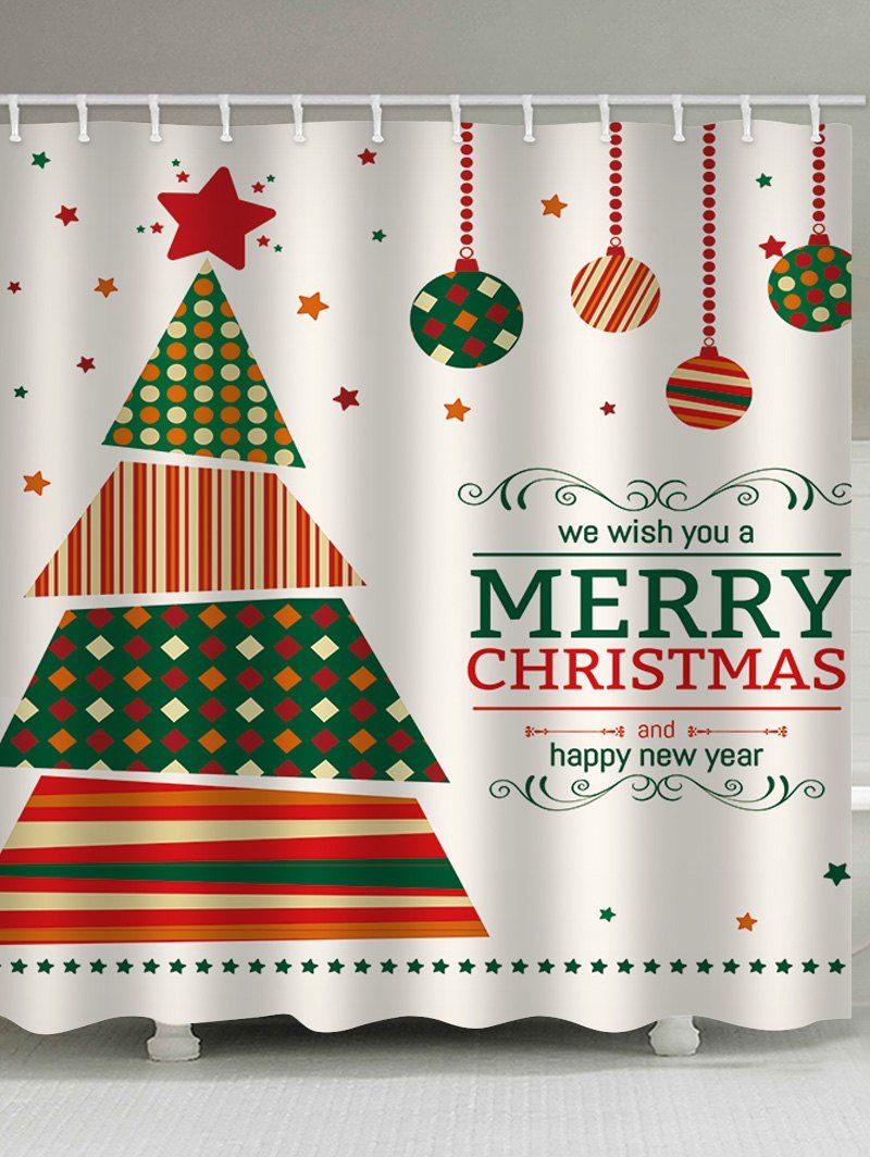

Christmas Geometric Tree Print Waterproof Shower Curtain, Multi