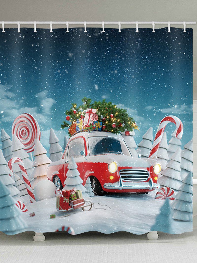 

Christmas Forest Car Print Waterproof Bathroom Shower Curtain, Multi