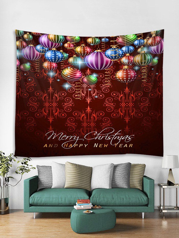 

Christmas Colorful Balls Print Tapestry Wall Hanging Decor, Multi