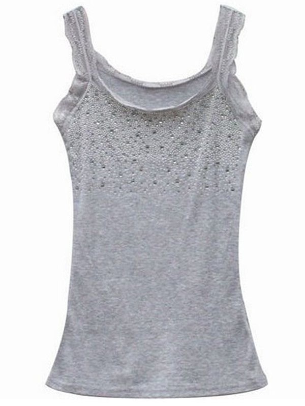 

Slim-fit Hot Drilling Diamond Lace Bottoming Vest Camisole, Gray