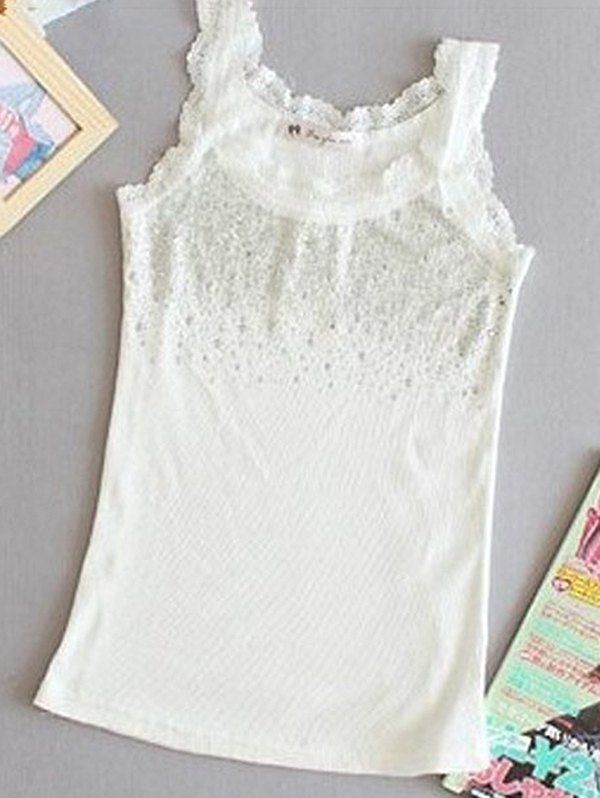 

Slim-fit Hot Drilling Diamond Lace Bottoming Vest Camisole, White