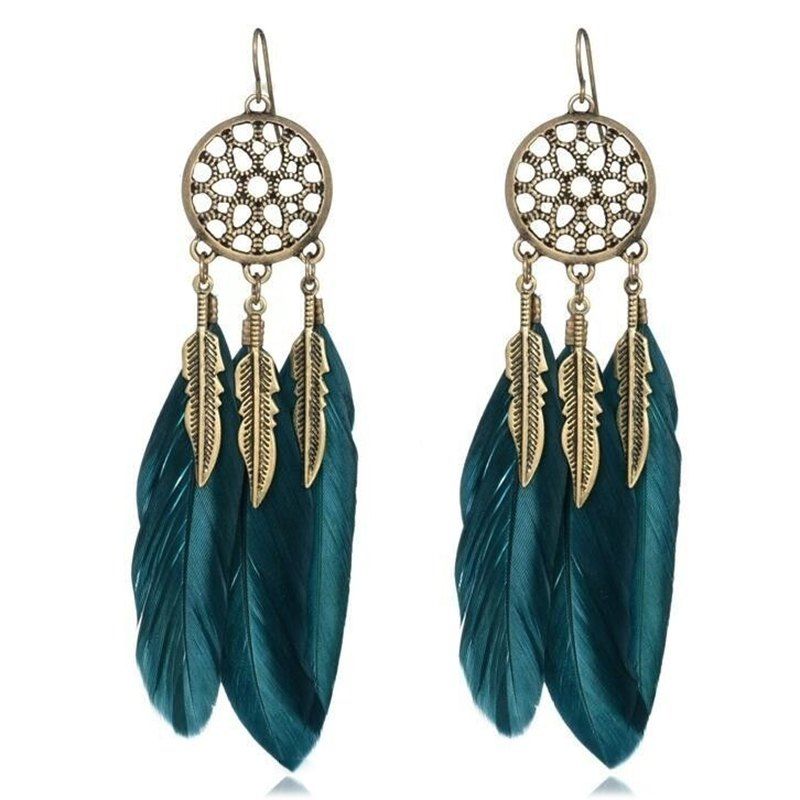 

Woman Fashion Vintage Long Feather Earrings, Blue