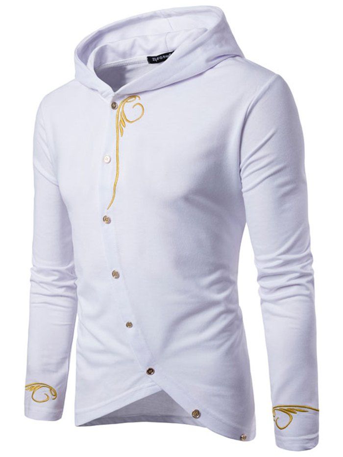 

Men Comfortable Hoodie Hooded Leisure Button, White