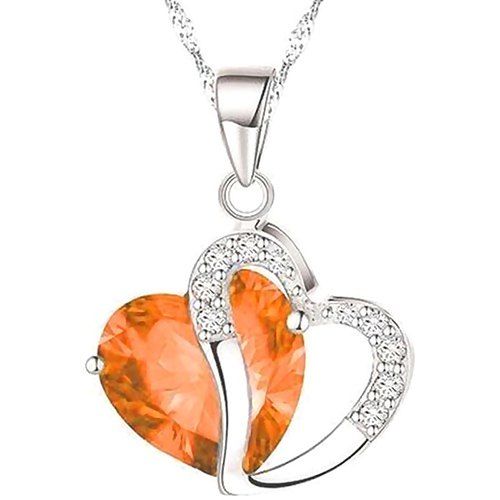 

Heart Shaped Artificial Crystal Clavicle Necklace, Orange