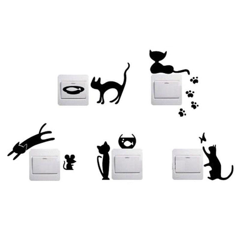 

6 - A4253 Cat Paw Print Mouse Switch Sticker Socket Decoration 5pcs, Black