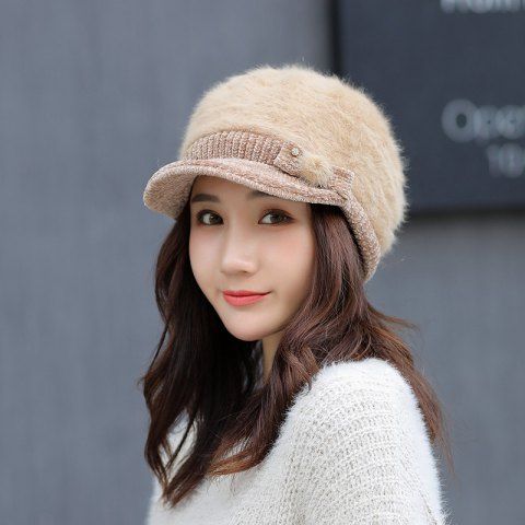 Chapeau de fourrure de lapin dames hiver canard langue tricot bonnet épais chaud béret pour les femmes