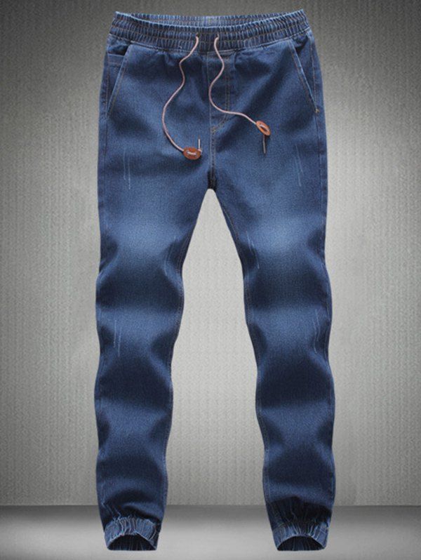 

Large Size Elastic Slim Pants Men Jeans, Deep blue