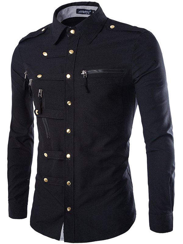 

Men Slim Shirt Comfortable Long Sleeve Leisure Button, Black