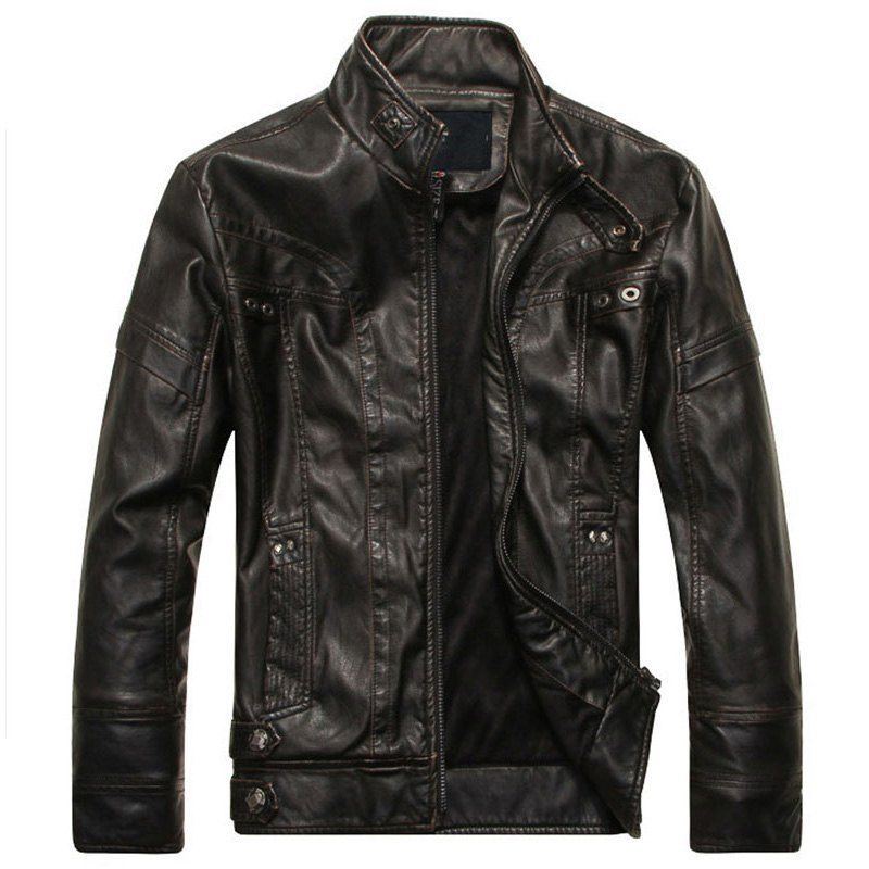 

Men Brand Motorcycle Faux Leather Jacket Winter Warm Jacekt, Black