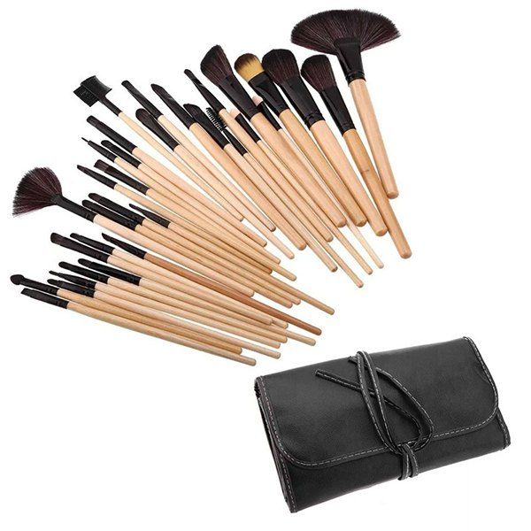 

32 Wood Makeup Brush Set Makeup Eye Shadow Foundation Brush Wood Color Makeup Brush With PU Bag, Burlywood