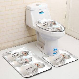

Dl2004 Christmas Snowman Bathroom Toilet Three-piece Floor Mat Door Mat Bathroom Carpet, Multi a