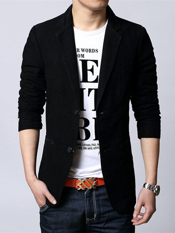 

Men's Two Buckle Suit Korean Slim Small Suit Cotton Jacket Large Size Single Western Tide, Black