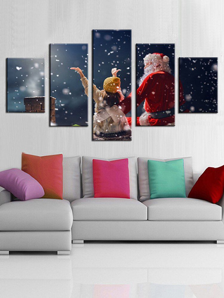 

Snowy Christmas Santa Claus Print Unframed Split Canvas Paintings, Multi