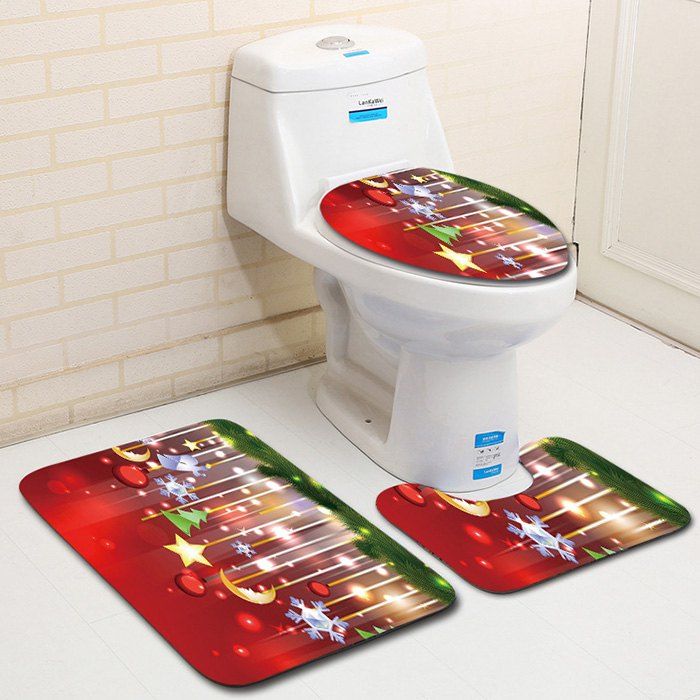 

Dl2002 Christmas Snowman Bathroom Toilet Three-piece Floor Mat Door Mat Bathroom Carpet, Multi-a
