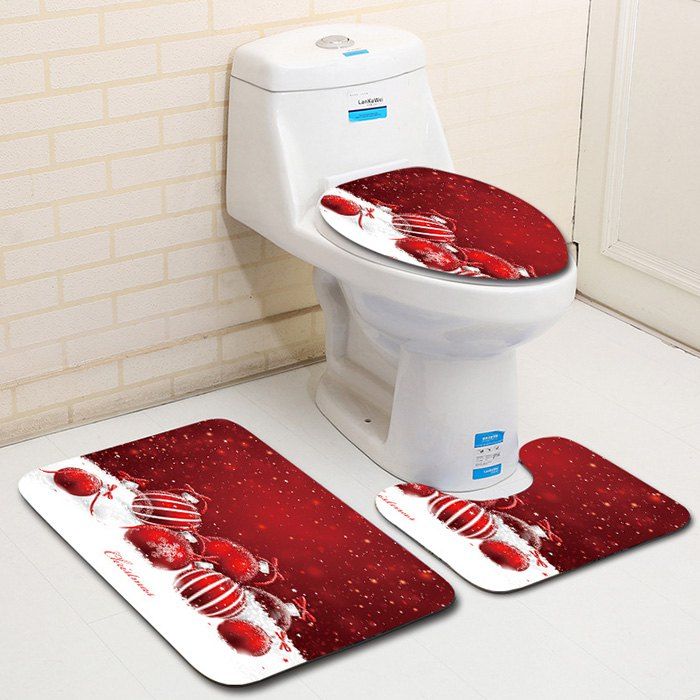 

Dl2011 Christmas Snowman Bathroom Toilet Floor Mat Door Mat Toilet Seat 3pcs, Multi-a