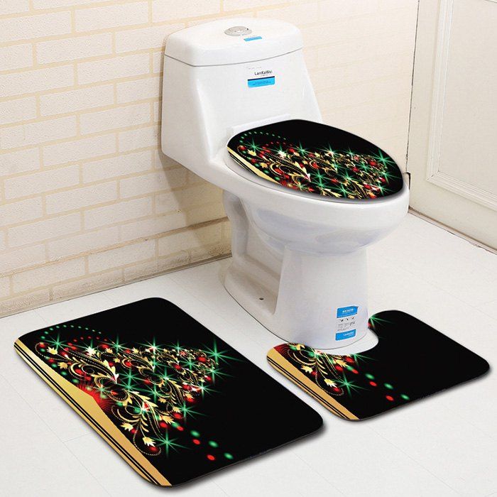 

Christmas Snowman Bathroom Toilet Three-piece Floor Mat Door Mat Bathroom Carpet Dl2013, Multi-a