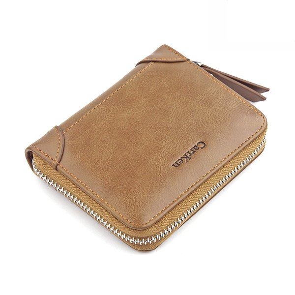 

Men Wallet Casual Retro Leather Zipper Multi-card Short, Coffee