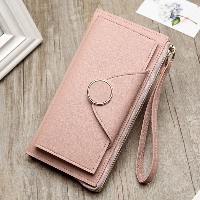 

Women Wallet Long Fashion Korean Buckle Two Fold Double, Pink