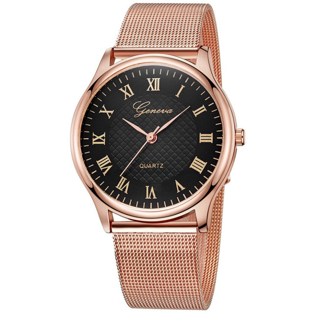 

GENEVA Fashion Diamond-Encrusted Business Casual Steel Band Quartz Watch, Multi-b