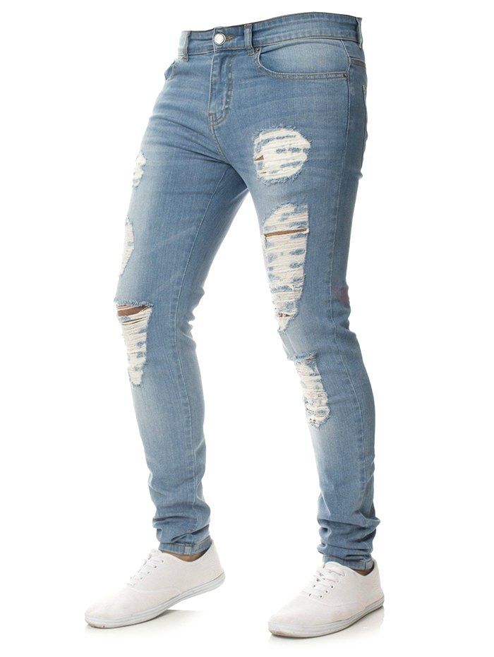 

Men Leisure Comfortable Slim Hole Pants, Light blue