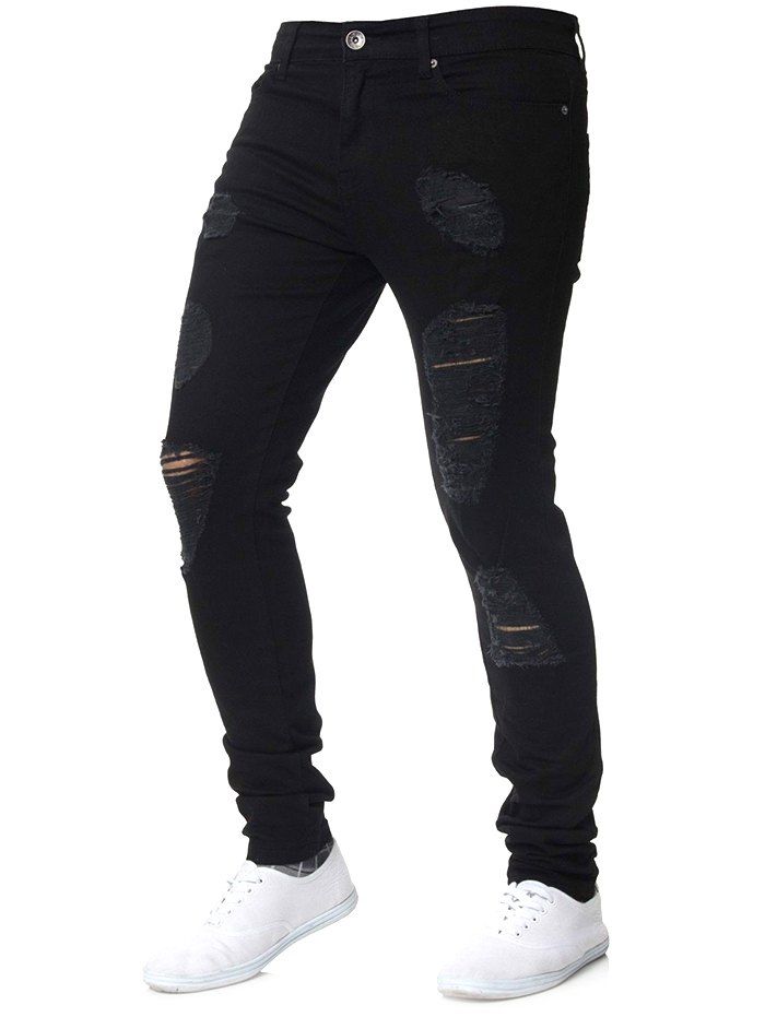 

Men Leisure Comfortable Slim Hole Pants, Black