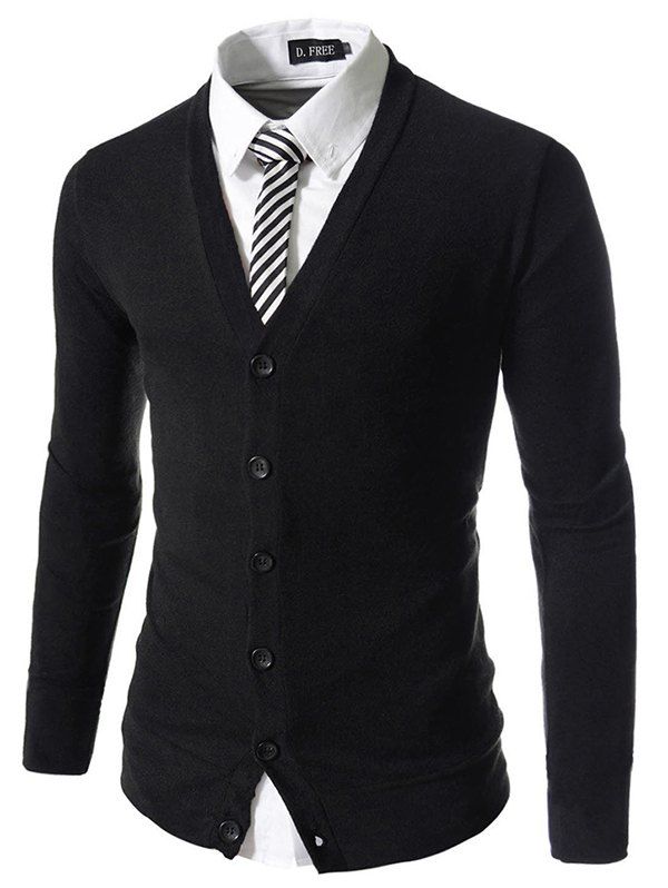 

Men Leisure Cardigan Comfortable Solid Color Business Slim, Black