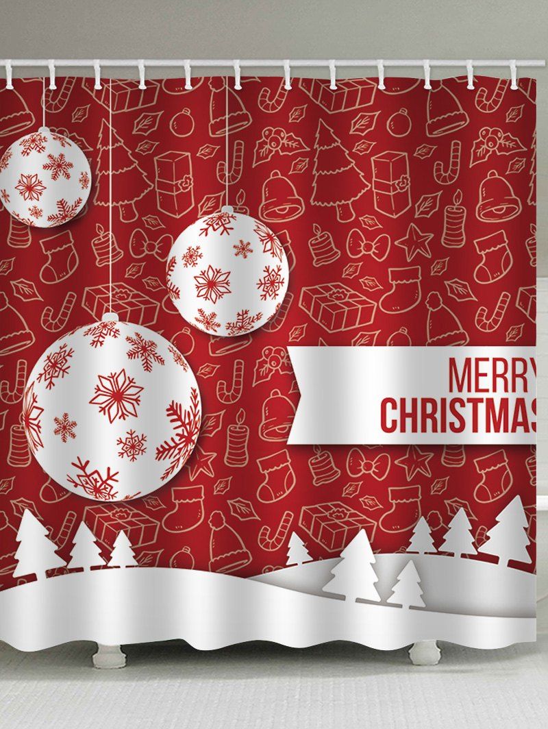 

Christmas Snowflake Balls Print Waterproof Bathroom Shower Curtain, Red