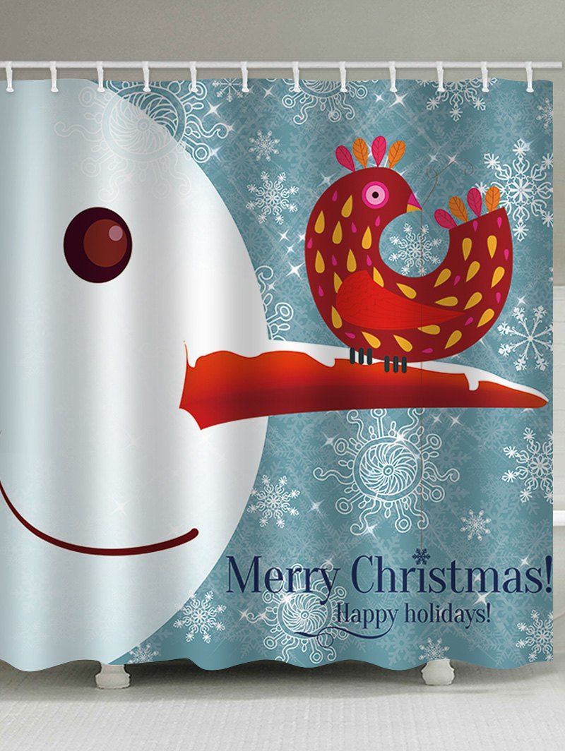 

Christmas Snowman Bird Print Waterproof Bathroom Shower Curtain, Multi