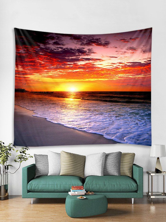 

Sunset Beach Wave Print Tapestry Wall Hanging Decoration, Multi