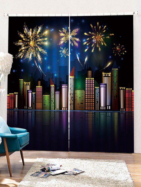 

2PCS Christmas City Night Pattern Window Curtains, Black