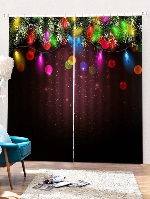 

2PCS Christmas Light Pattern Window Curtains, Black