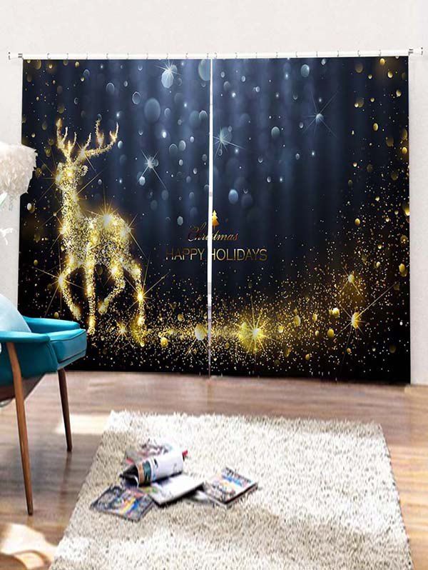 

2PCS Christmas Deer Pattern Window Curtains, Gold
