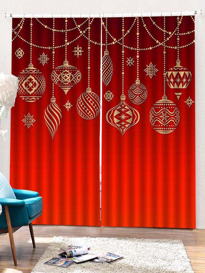 

2PCS Christmas Decor Pattern Window Curtains, Ruby red