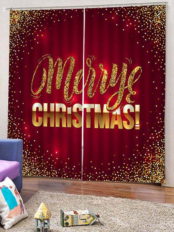 

2PCS Merry Christmas Pattern Window Curtains, Red wine