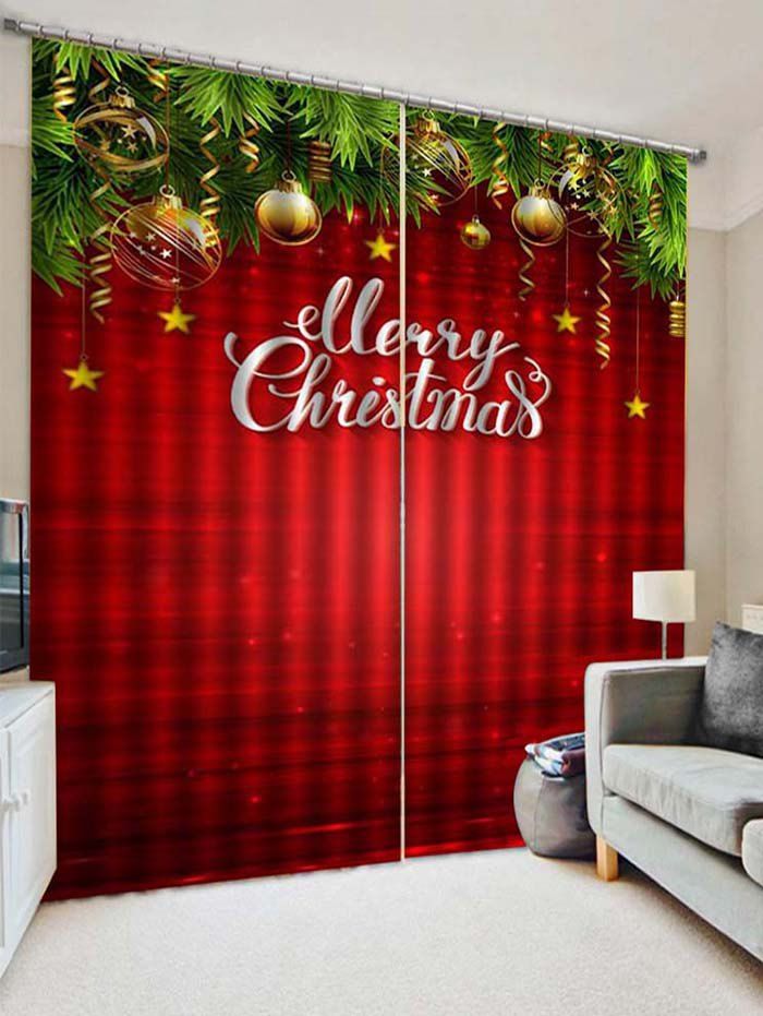 

2PCS Merry Christmas Star Printed Window Curtains, Lava red