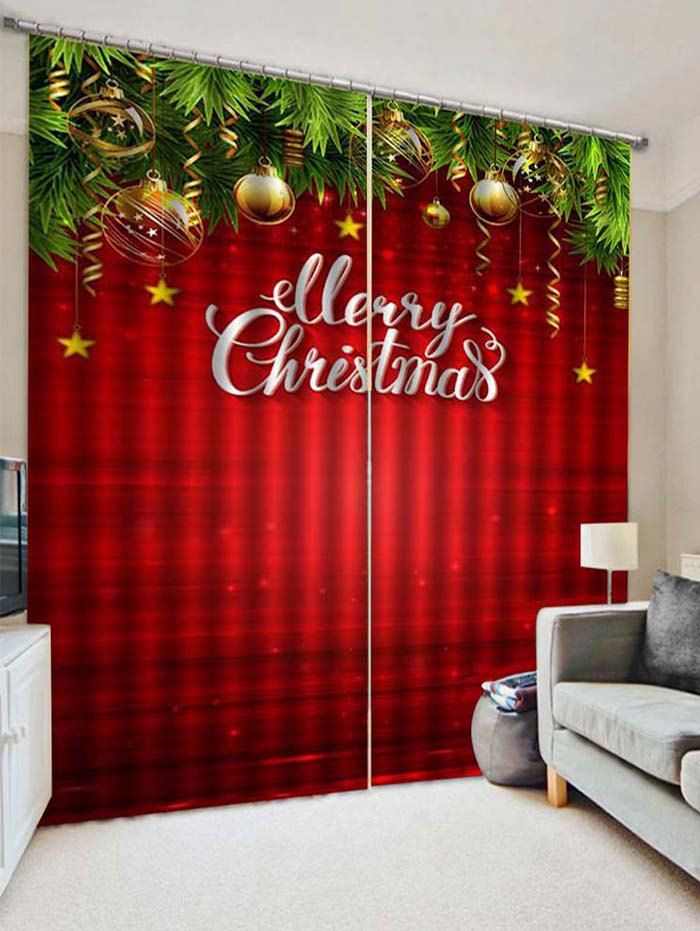 

2PCS Merry Christmas Star Printed Window Curtains, Lava red