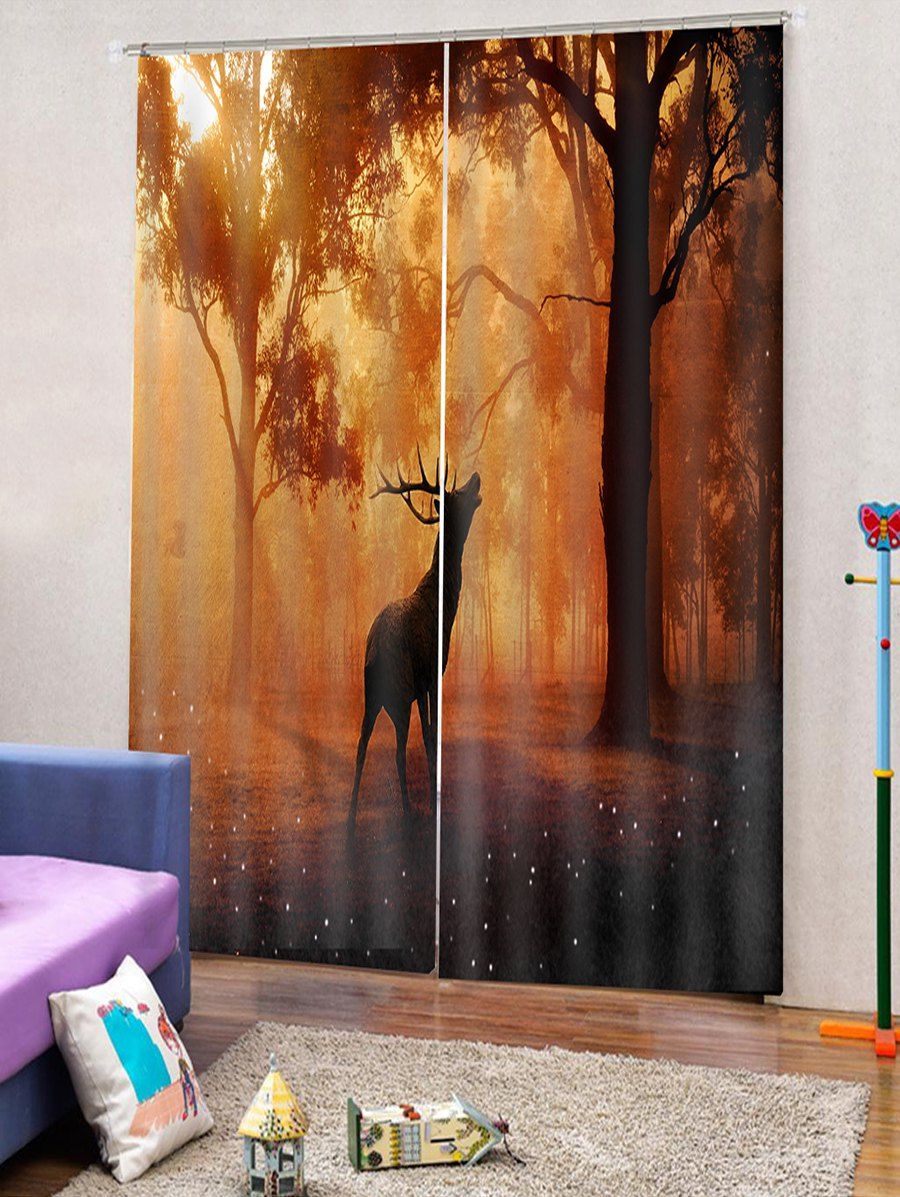 

2PCS Christmas Elk Pattern Window Curtains, Bee yellow