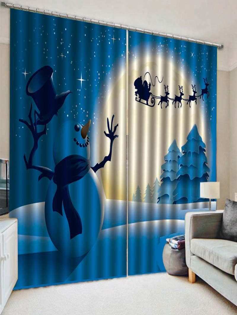 

2PCS Christmas Night Snowman Deer Pattern Window Curtains, Dodger blue