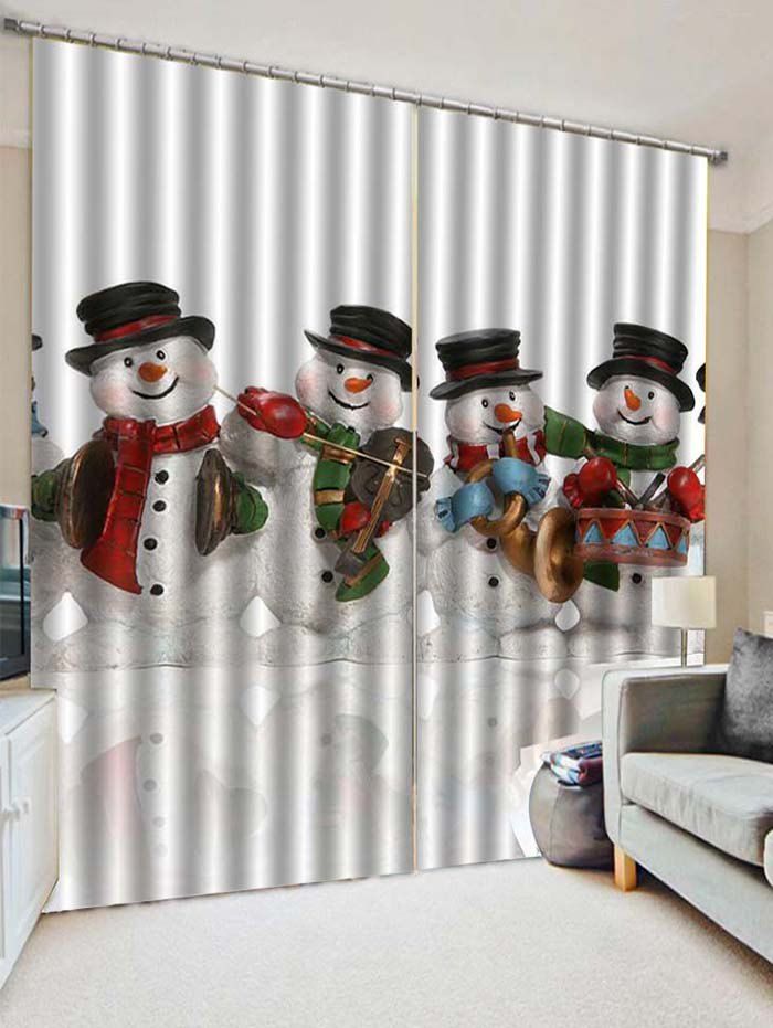 

2PCS Christmas Music Snowman Pattern Window Curtains, White