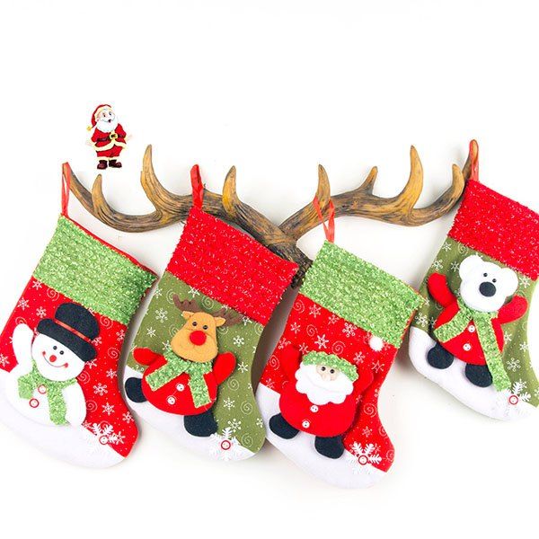 

Snowflake Medium Christmas Socks Candy Bag Christmas Ornaments Christmas Tree Pendant, Red