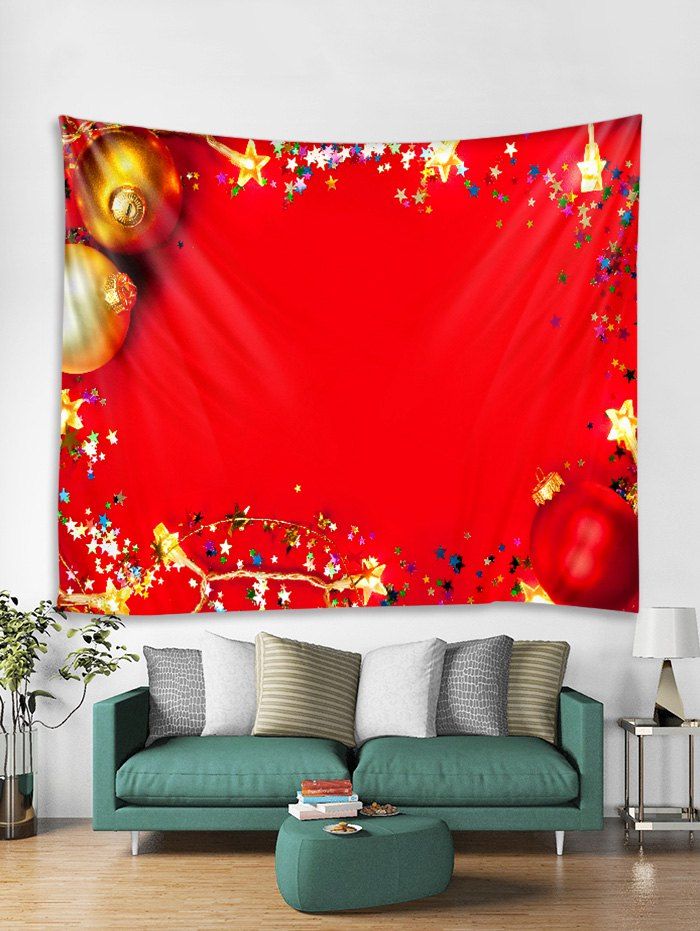 

Christmas Stars Balls Print Tapestry Wall Hanging Decor, Red