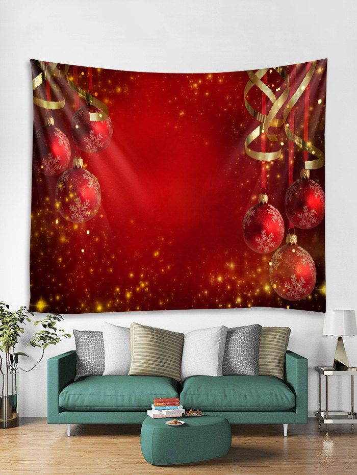 

Christmas Balls Ribbons Print Tapestry Wall Hanging Decoration, Red