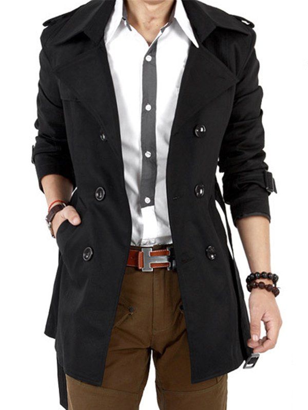 

Men's Casual British Coat Trench, Black