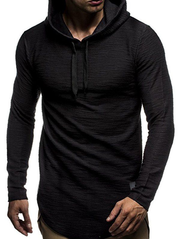 

Men Stylish Leisure Long Section Hoodie with Cap, Black